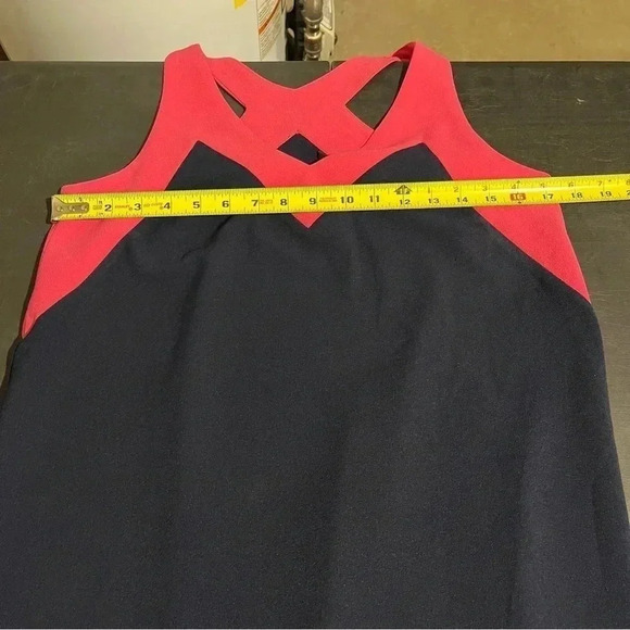 Felicity & Coco Dress Womens Petite Medium Navy Blue Pink Sheath Dress Crepe - Picture 5 of 7